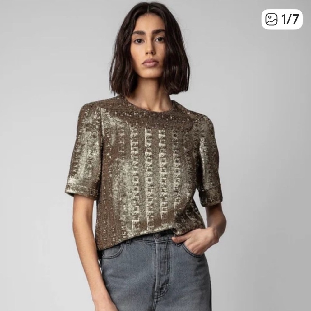 Zadig & Voltaire TOYSSE Shimmering Gold Blouse Size Large